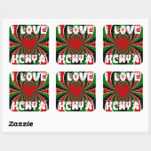 Sticker Carré I Love Heart Kenya : Dynamic Flag Art (Feuille)