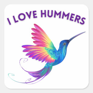 Sticker Carré I Love Hummers Exotic Rainbow Hummingbird Flying
