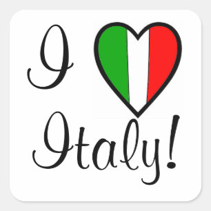 Sticker Carré I Love Italie-Drapeau de l'Italie-Coeur