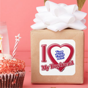 Sticker Carré I Love My Boyfriend Photo Red Heart