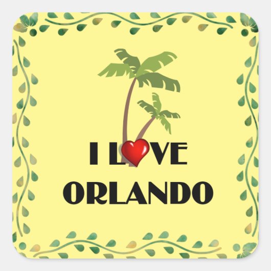 Sticker Carré I Love Orlando, design tropical (Devant)