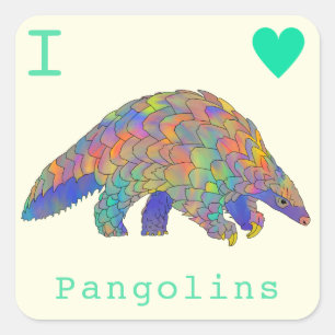 Sticker Carré I Love Pangolins en voie de disparition Animal Psy