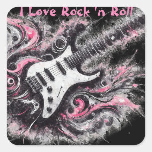 Sticker Carré I Love Rock N Roll Guitare Électrique Peinture