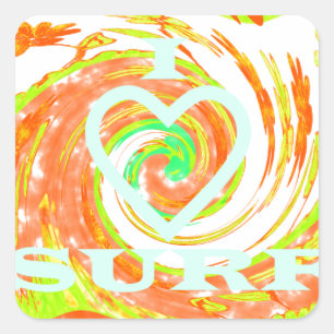 Sticker Carré I Love Surf : Belle Florale avec Cool Texte Art