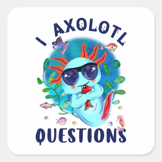Sticker Carré I Questions Axolotl, Lunettes de soleil Axolotl Bl (Devant)