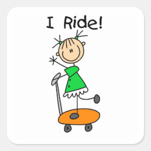 Sticker Carré I Ride - Girl on Scooter