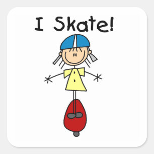 Sticker Carré I Skate Skateboard Girl
