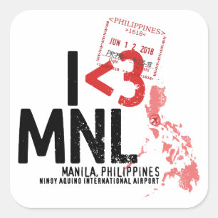 Sticker Carré I ♥ Timbre de l'aviation de Manille (MNL)