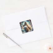 Sticker Carré (IA générée) Jésus sur un ours polaire (Enveloppe)