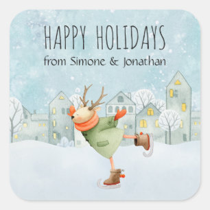 Sticker Carré Icesking Woodland Deer Christmas Holiday