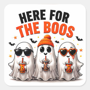 Sticker Carré Ici pour les Huées Drôles d'Amis Fantômes Hallowee