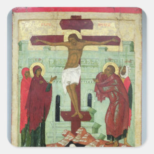 Sticker Carré Icône dépeignant la crucifixion avec la Vierge
