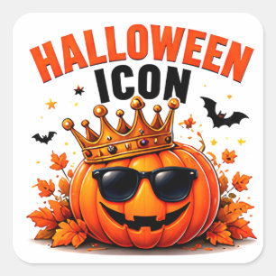 Sticker Carré Icône d'Halloween Roi Citrouille Drôle d'Automne