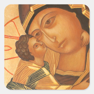 Sticker Carré Icône orthodoxe Vierge Marie et de bébé Jésus