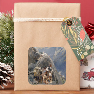 Sticker Carré Icônes amérindiennes : Guerriers Apaches, Cavaleri