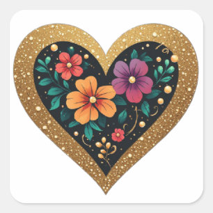 Sticker Carré 💖 Idée de cadeau de mariage Couronne florale de c