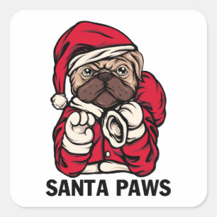Sticker Carré Idées de cadeaux de Noël Santa Paws pour Bouledogu