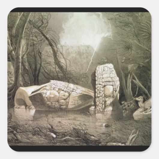 Sticker Carré Idole maya brisée à Copan, Guatemala (Devant)