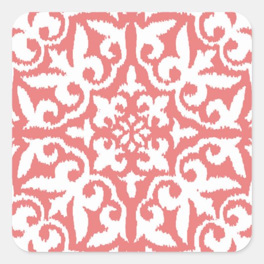 Sticker Carré Ikat damask pattern - Coral rose et blanc (Devant)