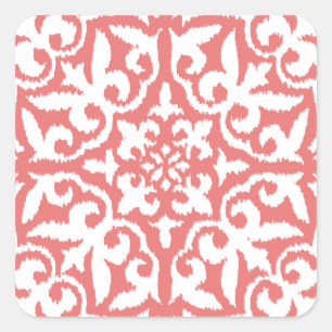 Sticker Carré Ikat damask pattern - Coral rose et blanc