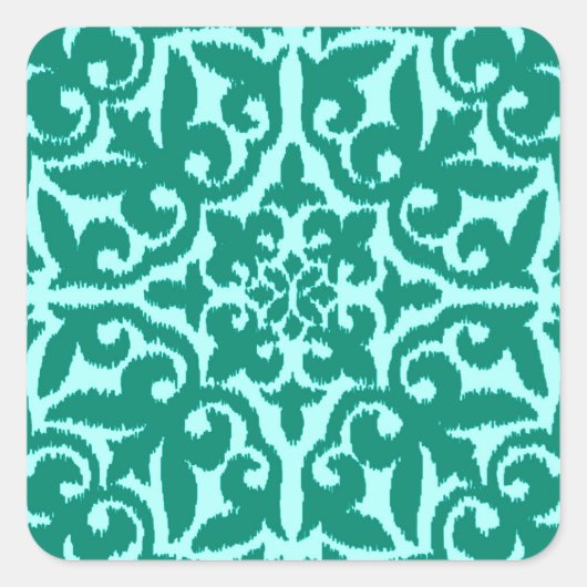 Sticker Carré Ikat damask pattern - Turquoise et Aqua (Devant)