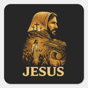 Sticker Carré Il est ressuscité Jésus chrétien Joyeux Pâques