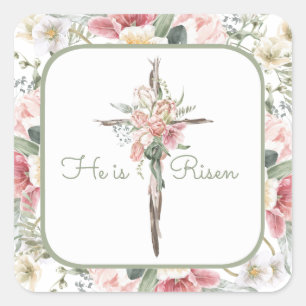 Sticker Carré Il est ressuscité Spring Floral Cross