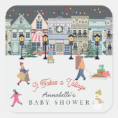 Sticker Carré Il Faut Un Baby shower Village Vacances (Devant)