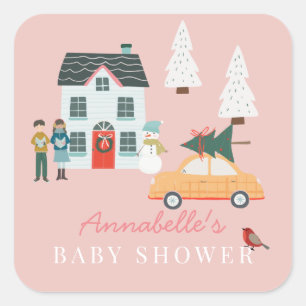 Sticker Carré Il Faut Un Village Vacances Ville Baby shower Rose