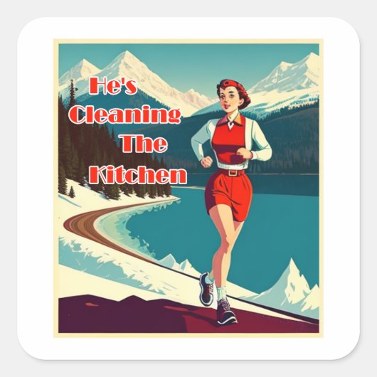 Sticker Carré Il nettoie la cuisine Sassy Runner (Devant)