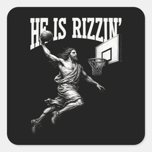 Sticker Carré Il Rizzin Funny Jesus Basketball Jour de Pâques (Devant)