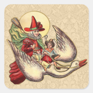 Sticker Carré Illustration Antique de l'Enfant de Mère l'Oye