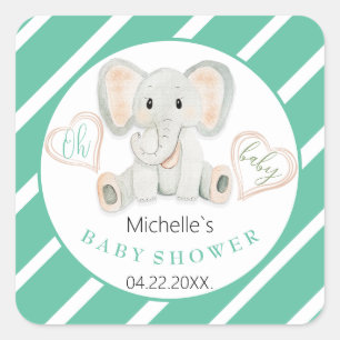 Sticker Carré Illustration aquarelle d'un éléphant mignon de pri