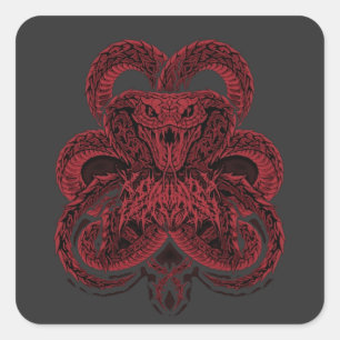 Sticker Carré Illustration Art Déco de serpent Cobra rouge