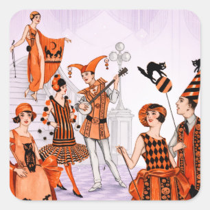Sticker Carré Illustration Art Déco Halloween – Vintage 1920