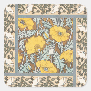 Sticker Carré Illustration Art Nouveau Poppy Fleur Jaune