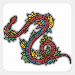 Sticker Carré Illustration botanique de serpent vintage coloré