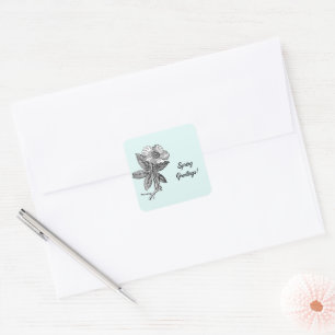 Sticker Carré Illustration botanique d'une fleur printanière élé