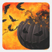 Sticker Carré Illustration citrouille éffrayant et chauves-souri (Devant)