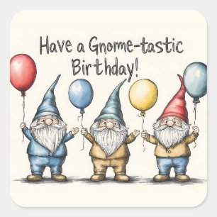 Sticker Carré Illustration d'anniversaire Gnome adorable avec ba