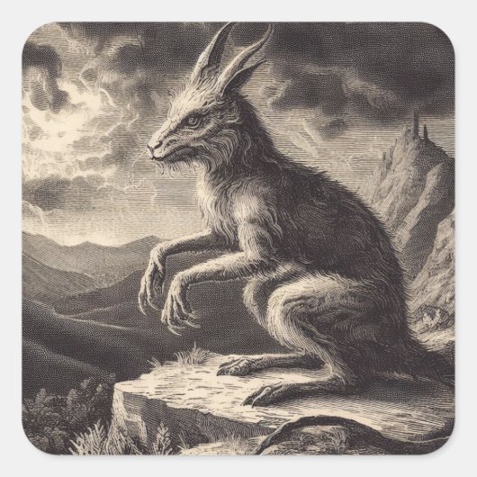 Sticker Carré Illustration d'antiquité de Chupacabra Horreur (Devant)