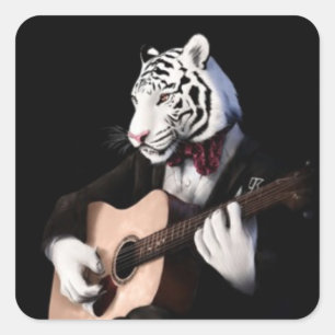 Sticker Carré Illustration d'autocollant ludique de Guitar Tiger