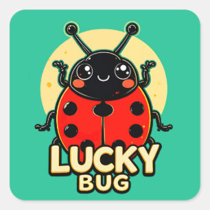 Sticker Carré Illustration de bug chanceux de dessin animé migno