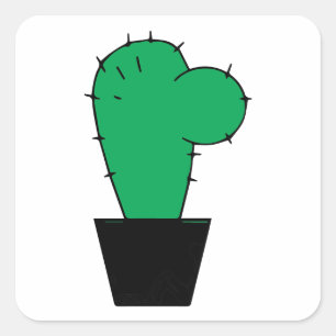Sticker Carré Illustration de cactus vert minimal