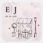 Sticker Carré Illustration de café romantique Monogramme de mari (Devant)