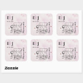 Sticker Carré Illustration de café romantique Monogramme de mari (Feuille)
