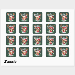 Sticker Carré Illustration de cerf de Noël mignon