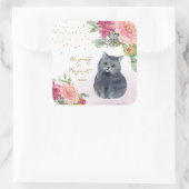 Sticker Carré Illustration de chat d'amour Joyeux anniversaire F (Sac)