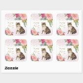 Sticker Carré Illustration de chat d'amour Joyeux anniversaire F (Feuille)