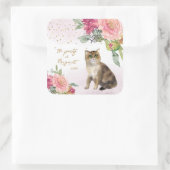 Sticker Carré Illustration de chat d'amour Joyeux anniversaire F (Sac)